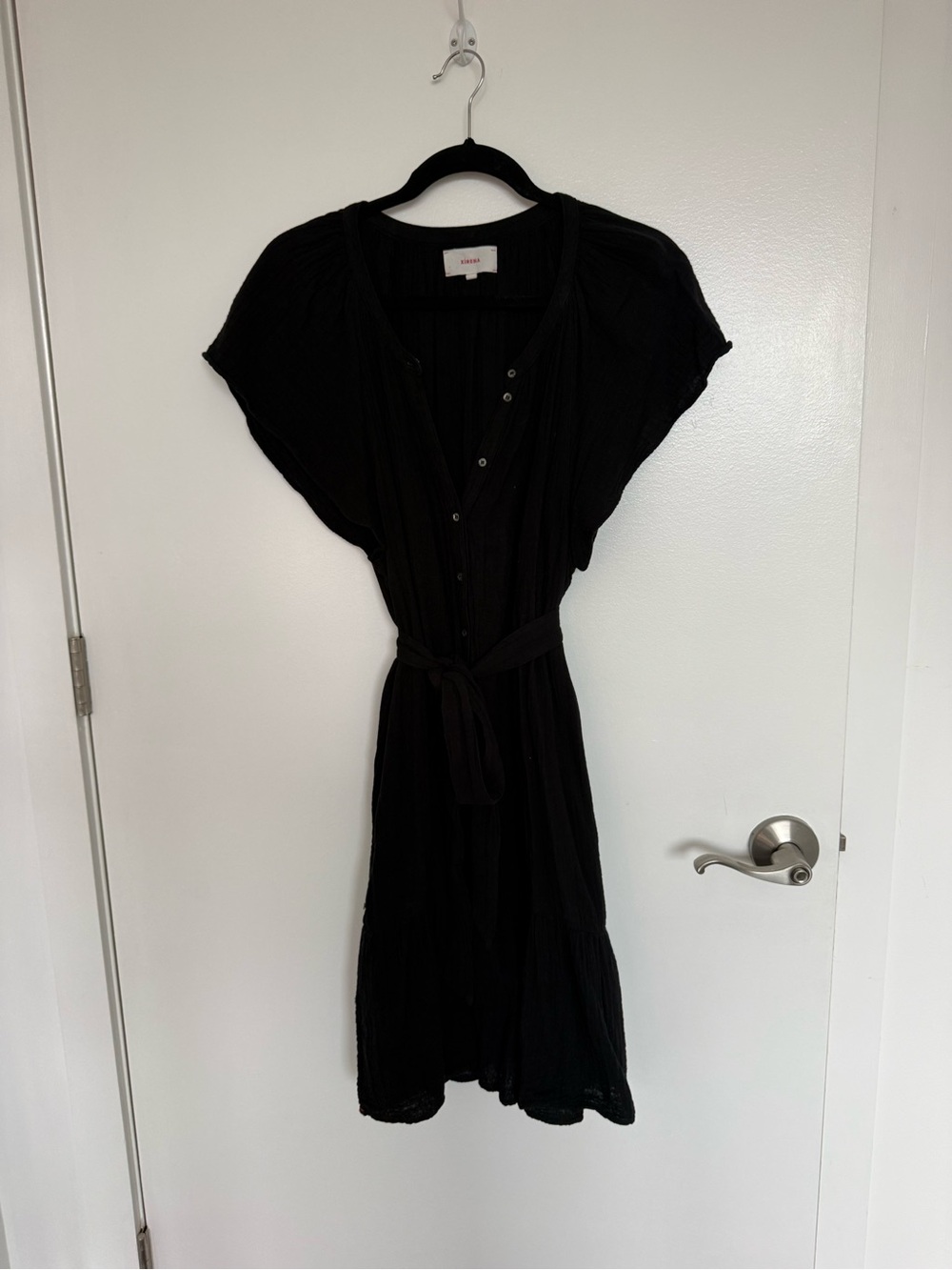Xirena Black Button-Front Belted Dress
